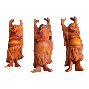 Lot of 3 Happy Laughing Hands Up Buddha Statues 4" Tall Figurines *READ*